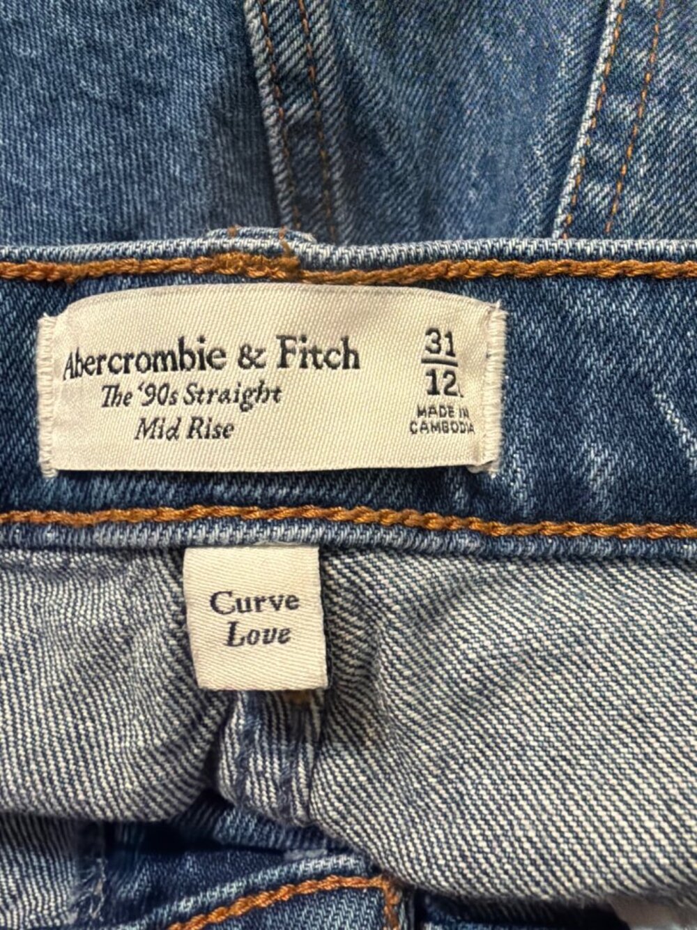 Abercrombie & Fitch Curve Love 90s Straight Mid Rise Jeans Blue Denim Sz 12L - Picture 4 of 4